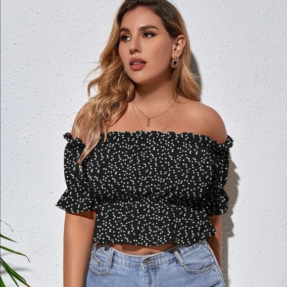 SHEIN Plus Peplum Heart Print Confetti Blouse - Picture 1 of 7